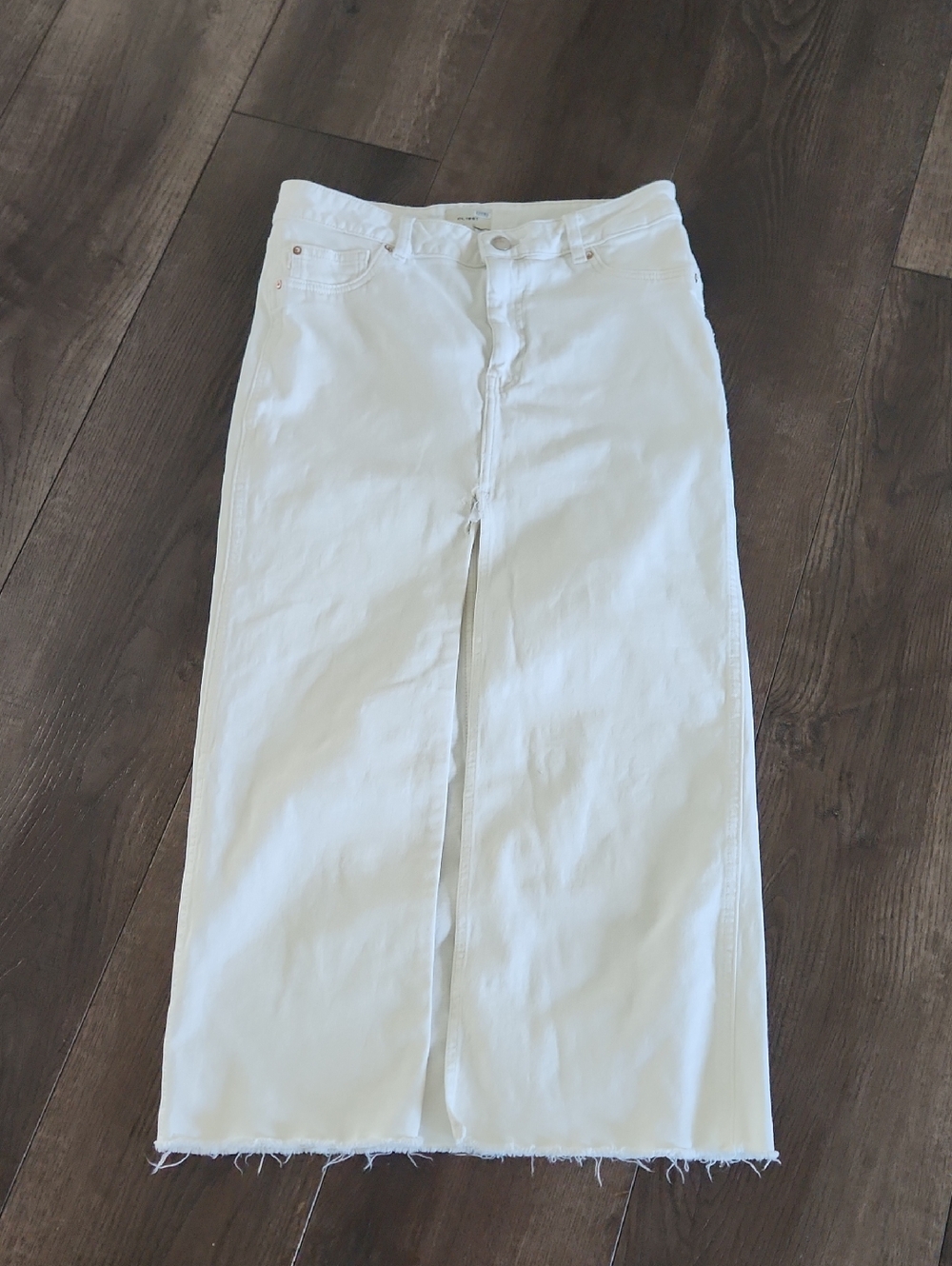 DL1961 Skirt Womens 27 Ecru  Asra Maxi Denim Raw Hem Slit Front Cotton